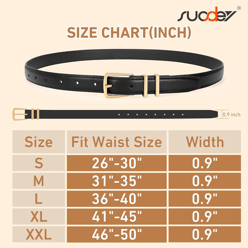 SUOSDEY Womens Skinny Leather Belt Solid Color Waist Belt